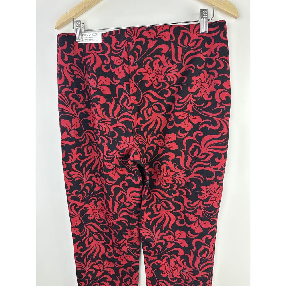 NWT Chico's Juliet Swirl Print Ankle Pants Red Black Holiday Themed Size 1 US 8 - Picture 8 of 12
